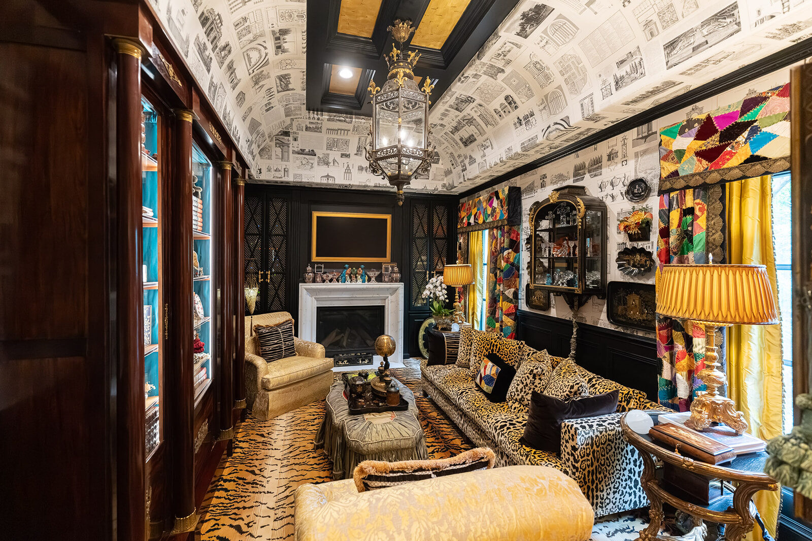 Layered study in animal prints, jewel tones, and gilt accents