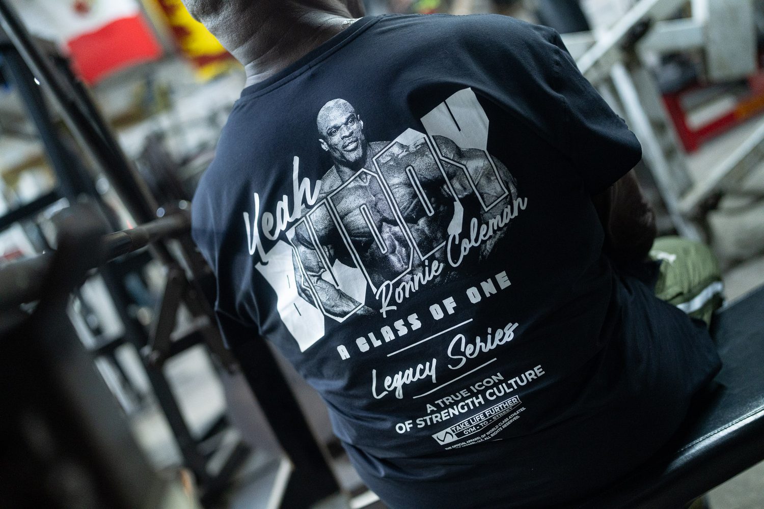 Back of a Ronnie Coleman Legacy Series tee reading A Class of One